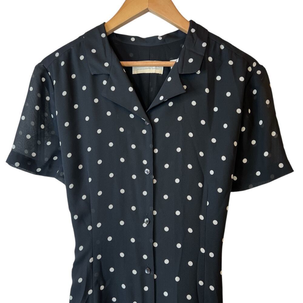 LIZ CLAIBORNE Black Polka Dot Shirt Dress in Black & White Size 16